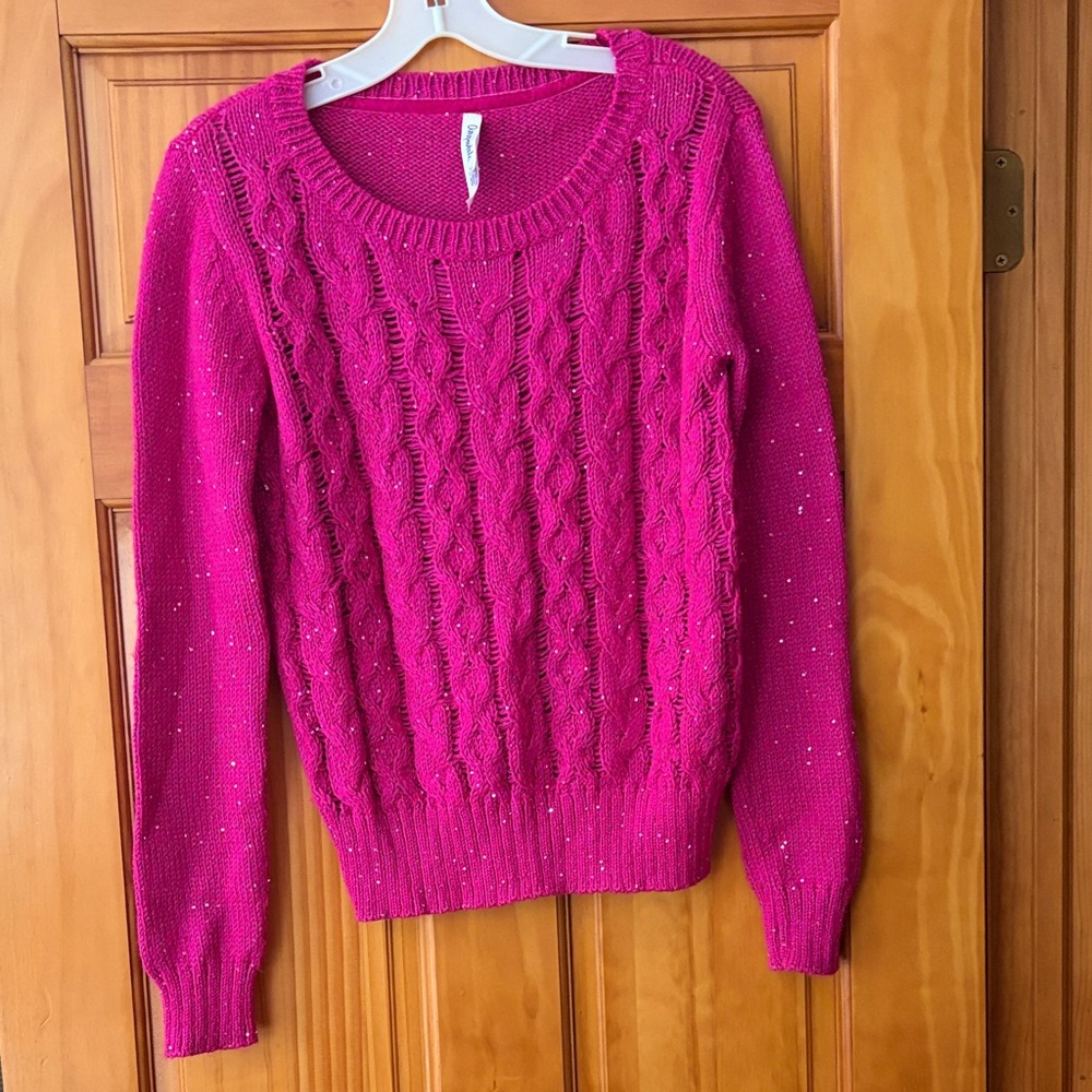 Women's Aeropostale Fuchsia Pink Sequins Cable Knit Sweater Sz M